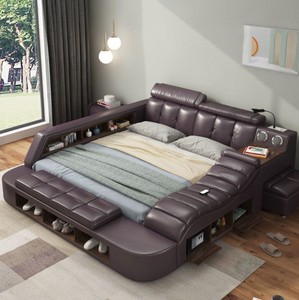 Lusso moderno <span class=keywords><strong>letto</strong></span> King-Size in legno multifunzionale per camera <span class=keywords><strong>da</strong></span> <span class=keywords><strong>letto</strong></span> con funzione elettrica in pelle e Tatami Message - Product Image 2
