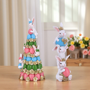 Set di statuine di coniglietto di pasqua in resina di decorazione artistica carina Redeco con accenti di uova colorate ornamenti per la casa - Product Image 3