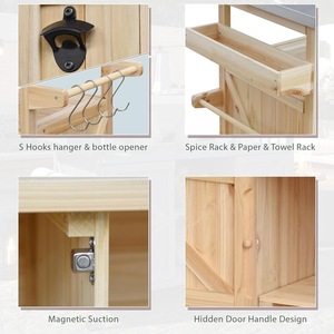 Solid wood hand-pushed food <b>cart</b>, outdoor movable multi-functional food <b>cart</b> with storage cabinet, suitable for home, garden, - Product Image 2