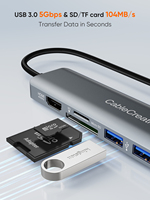 CableCreation 7-in-1 USB C Hub 4K untuk Adaptor Multiport Gigabit Ethernet 100W PD 2 USB 3.0 Pembaca SD/TF Paduan Aluminium Laptop