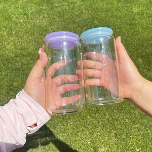 16Oz Clear Frosted Soda Pop Beer Shaped Plastic Lid Sublimation Glass Can for Customized Gifts - Product Image 3