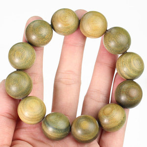 สร้อยข้อมือไม้จันทน์สีเขียว 20 มม. ไม่ทาสี ไม่เคลือบแว็กซ์ ขัดด้วยมือ สำหรับพิธีกรรมทางศาสนา เครื่องประดับสะสมสำหรับทุกเพศ - Product Image 4