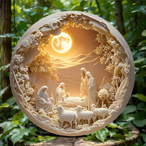 Decorazione della resurrezione del paese Spot parete rotonda pittura in legno Gesù nascita Logo appesa decorazioni natalizie - Product Image 5