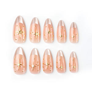 24 Pièces <span class=keywords><strong>Faux</strong></span> <span class=keywords><strong>Ongles</strong></span> Européens et Américains Haut de Gamme en Argent, Effet Œil de Chat Français, Forme Amande, à Porter, Dorés Ciel Étoilé - Product Image 6