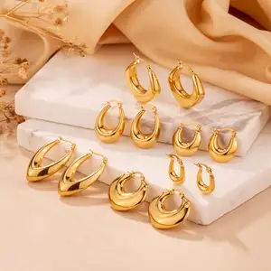 Minimalistischer Retro Paris Lifts Hypoallergenic 18K Gold-Plated Stainless Steel Cutout Big Hoop Earrings