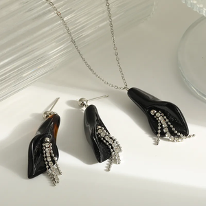 304 Stainless Steel 18K <b>Gold</b> Plated Natural Stone Agate Geometric Tassel <b>Necklace</b> for Women Cable Chain Cross Chain Jewelry - Product Image 4