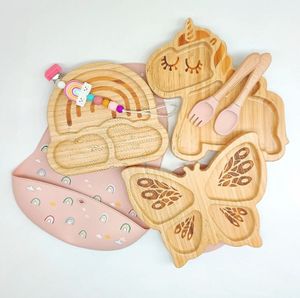 Özel Logo oyulmuş ahşap bölünmüş plaka hayvan şekli ahşap kase besleme seti ahşap çocuklar yürümeye başlayan plaka setleri - Product Image 1