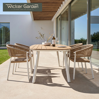 Conjunto de Mesa de Comedor Moderna para Exteriores con Tablero de Madera Plástica y Sillas de Cuerda para 4 Personas, Venta al Por Mayor Personalizada