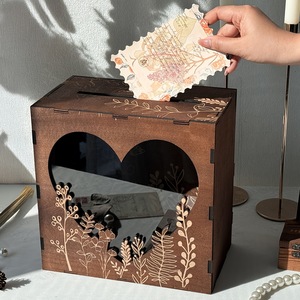 Nouveau produit transfrontalier : Boîte carrée en bois pour livre <span class=keywords><strong>d</strong></span>'or de mariage, porte-cartes et boîte à cartes de visite, à assembler soi-même, Chine - Product Image 3