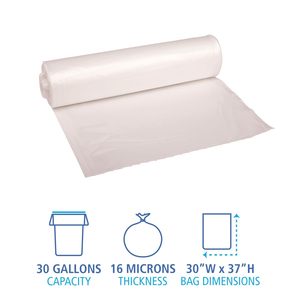 Sacs poubelles industriels haute densité Boardwalk 30 gallons 16 microns, rouleaux sans mandrin, 25 sacs/rouleau, naturels, 30 x 37, pour usage commercial - Product Image 4