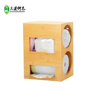 Bamboo <b>storage</b> <b>box</b>, <b>kitchen</b> plastic bag <b>storage</b> <b>box</b>, wall-mounted bag pull-out organizer, shopping bag <b>storage</b> <b>box</b> - Product Image 3