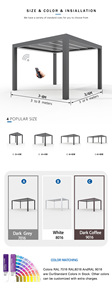 Auvent extérieur, auvent recouvert, pergola rétractable, gazebo en <span class=keywords><strong>aluminium</strong></span> imperméable - Product Image 3