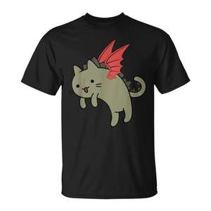 Camiseta con estampado de dragón verde y gato volador, unisex, para adultos, cuello redondo, manga corta, impresión digital - Product Image 1