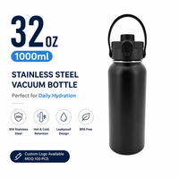 Bouteille d'eau en acier inoxydable avec logo personnalisé, 1000 ml, bouteille isotherme sous vide avec couvercle à ouverture à une touche, poignée portable
