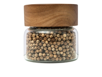 Pot en verre borosilicate transparent à large ouverture avec couvercle en bois d'acacia personnalisé, couvercle fileté en noyer fait main, pot en verre de 3 oz (90 ml) avec couvercle en bois