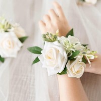 NINI Bridal Shower Pengantin Wanita Bunga Mawar Sutra Buatan Tangan Bunga Pernikahan Corsage Pergelangan Tangan Pengantin Pria Boutonniere Aksesori Kedatangan Baru