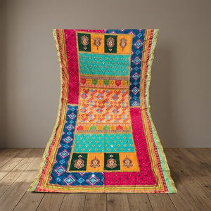Cache-cou en mousseline imprimée multicolore pour femme, orné de broderies miroir faites à la main, idéal pour les soirées, design de créateur, en soie véritable respirante pour adulte - Product Image 3