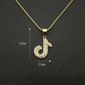 จี้รูปสัญลักษณ์ TikTok สร้อยคอชุบทอง สแตนเลสสตีล ประดับเพชรแบบฝัง สายโซ่ขนาด 2.5 มม. ยาว 61 ซม. ของขวัญ เครื่องประดับ - Product Image 3