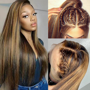 Highlight Ombre 13x4 Cheveux Humains Avant de Lacet Perruque <span class=keywords><strong>Piano</strong></span> Couleur Brut Indien Cheveux Miel Blonde En Gros Droite 4x4 Dentelle Fermeture Perruques - Product Image 5