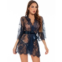 Robe de nuit sexy transparente en dentelle et nylon à col en V pour femme, style européen et américain, motif goutte de sang, pour le commerce international