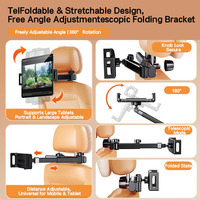 Support de tablette pour appuie-tête de voiture, [Bras d'extension réglable 3 en 1] Support de voiture pour iPad pour siège arrière pour tablettes de 4,7 à 12,9 pouces