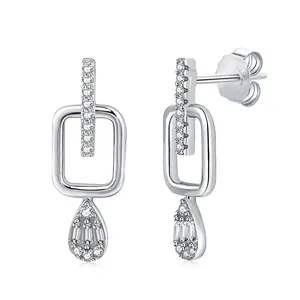 Dylam Trend 925 Sterlingsilber Trinkglas Dinkel Post Diamant Viereck Huggie Baguette 5A Würfel Zirkon-Stiftschleife Ohrringe