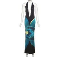 Dropshipping Vente en Gros Mode Femme Vêtements Sexy Boutique Imprimé Numérique 2025 Robe Longue Sans Manches