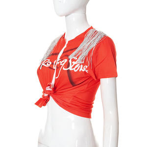 T-shirt con stampa grafica di alta qualità con nappe Hip Hop stampate da donna con <span class=keywords><strong>frange</strong></span> di strada Cardigan con stampa a manica corta t-shirt - Product Image 5