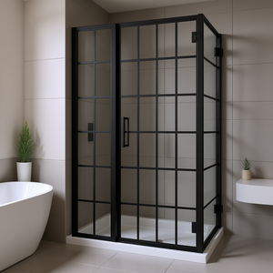 Puerta de Ducha sin Marco, 34W X 72H, Negro Mate, Vidrio Pivotante, Entrada Abierta, Rectangular, 6mm de Grosor - Product Image 2