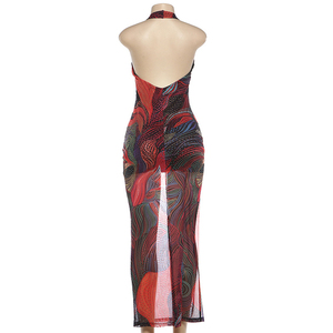 Viviblook Z331DS Vestido de Mujer Nuevo Estilo Urbano Elegante con Cuello en V Sin Mangas Halter Espalda Descubierta Ajustado Maxi para Fiesta y Club - Product Image 5