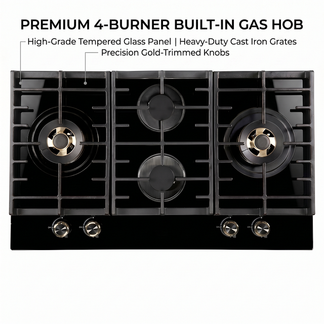 Modern Four-Flap Battery-Powered Cooktop Built-In Installation Glass Surface Class Energy Efficiency Electronic Ignition