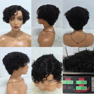 Promotion : Perruque en cheveux humains brésiliens 100 % naturels, ondulations courtes, coupe Pixie, Bob bouclé, Jerry Curl, pour femmes noires – Vente en gros à 6,4 $ - Product Image 5