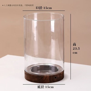 Vase à fleurs en verre cylindrique <span class=keywords><strong>de</strong></span> Base en bois artistique <span class=keywords><strong>de</strong></span> Style rustique classique pour cheminée chambre cuisine <span class=keywords><strong>salon</strong></span> centres <span class=keywords><strong>de</strong></span> <span class=keywords><strong>table</strong></span> - Product Image 2