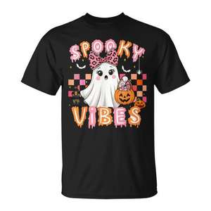 Camiseta de Halloween con diseño de fantasma Boo para niñas, camiseta de disfraz para niños, Spooky Vibes - Product Image 1