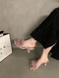 New <strong>Women's</strong> High Heels Fluffy Slippers Anti-Slip Steel Toe Flip-Flops Sandals With Fairy Style for - Product Image 1