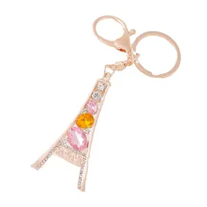 Rose Gold Lobster Clasp Rhinestone Paris Eiffel Tower Keychain Crystal Key chain Cute Charm Keychains for Women Girl Gifts
