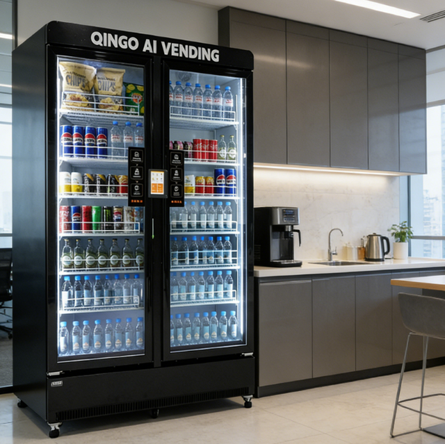 Qingo QR Code Payment Vending Machine for School Campus, Double Glass Door Drink Dispenser with Parental Control