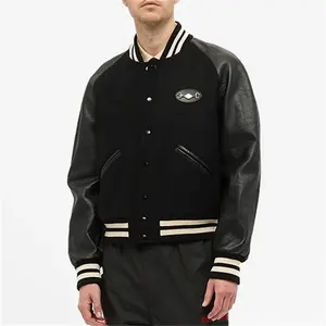 OEM customcollege school styles short leather sleeve patches varsity jacket for men