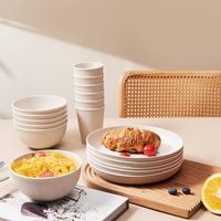 Ensembles de vaisselle en paille de blé ensemble réutilisable incassable tasses de cuisine assiettes et bols ensembles lave-vaisselle assiettes allant au micro-ondes