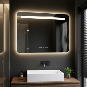 Miroir de salle de bain rectangulaire moderne à LED éclairé, fixation murale, cadre en aluminium, finition noire, 60+ pouces, design minimaliste - Product Image 3