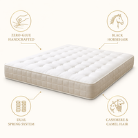 Matelas de luxe hybride artisanal en coton, lin, cachemire, poils de chameau et crin de cheval, ressorts ensachés, sans colle, qualité supérieure belge