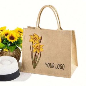 Cheap Custom Logo Printed Eco Recycle Natural <b>Foldable</b> Reusable Jute Burlap Linen Shopping Tote <b>Bag</b> - Product Image 5