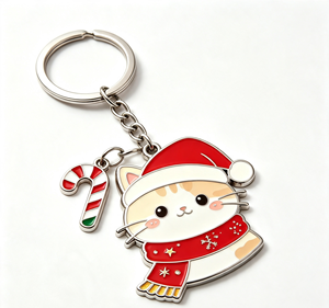 Porte-clés en métal de Noël, dessin animé, émail souple, alliage de zinc, logo personnalisé, cadeau souvenir - Product Image 1