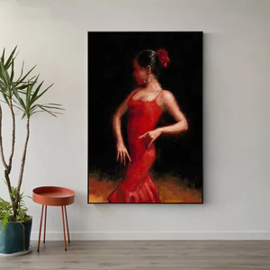 Dipinto su Tela di Ballerina di Flamenco Spagnola, Signora <span class=keywords><strong>con</strong></span> Abito Rosso, Pittura a Olio - Product Image 5