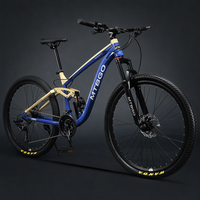 Vélo de montagne pour homme MTBGO Factory Direct Adult 27,5 pouces, design bleu or, 21 vitesses, cadre en alliage d'aluminium léger
