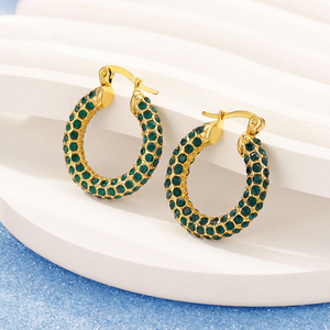 <strong>UK</strong> US Style Trendy Stainless Steel <strong>Earrings</strong> with Temperament Green Zircon <strong>Titanium</strong> Steel <strong>Earrings</strong> for Parties Shopping Wearing - Product Image 3