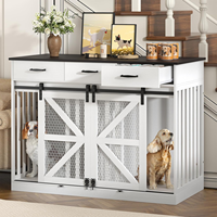 Meubles de caisse pour chien en bois pour 2 chiens avec séparateur amovible et tiroirs de rangement Table d'extrémité latérale pour cage à chien de ferme
