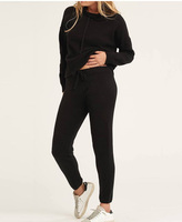 Ensemble deux pièces de loungewear tricoté pour femme, côtelé, en cachemire et laine, comprenant un sweat à capuche et un pantalon de jogging