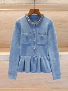 SR2489 Herfst Lente Nieuwe Mode Effen Casual Lange Mouw Elegante Chique Kwastje Drill Ketting Pak Jas Korte Rok Tweedelig Set - Product Image 6