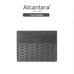 Dompet penyimpan kartu ultra tipis kustom untuk Alcantara dompet kartu ramping kulit mewah tempat kartu tipis kecil
